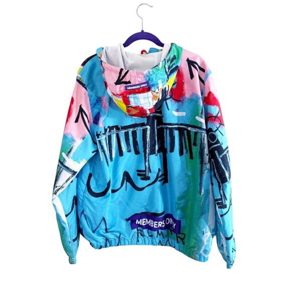 Members Only x Basquiat Multicolor Graphic Hooded Windbreaker Men's Size Large - Picture 4 of 6